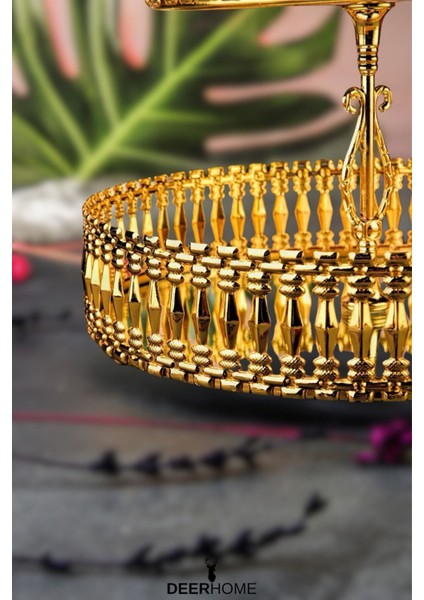 Iki Katlı Altın Renk Yuvarlak Kurabiye ve Ikramlık Sunum Tepsisi fiyatları