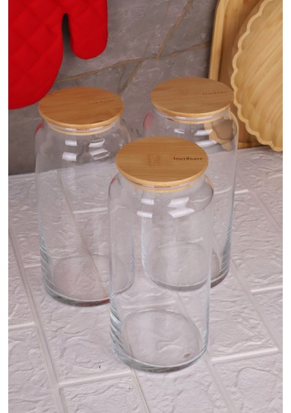 3'lü Cam Saklama Kabı Seti, 1300ML, Vakumlu Bambu Kapaklı, Beyaz fırsatları