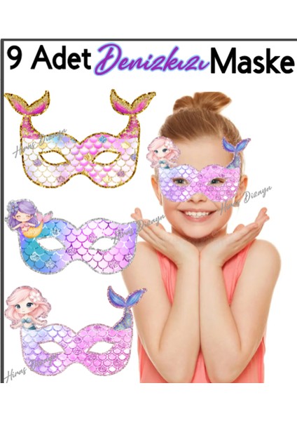 9 Adet Denizkızı Mermaid Konsept Kağıt Parti Maskesi Denizkızı Doğum Günü Süsü