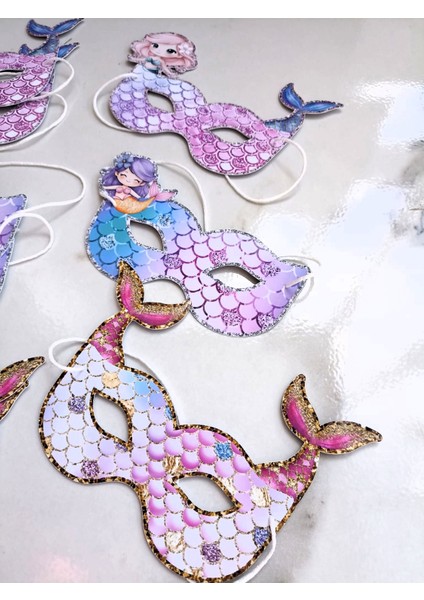 9 Adet Denizkızı Mermaid Konsept Kağıt Parti Maskesi Denizkızı Doğum Günü Süsü modelleri