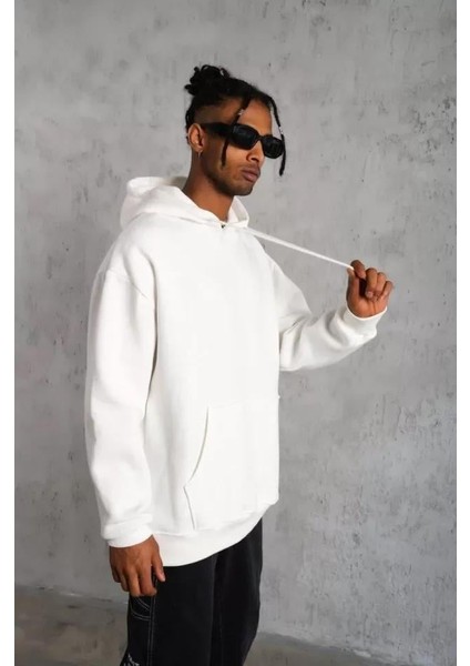Erkek Düz Kapüşonlu Sweat - Beyaz indirimleri