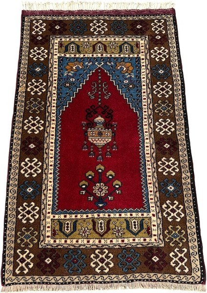 El Dokuma Sıfır Yahyalı Özel Seccade 77X125 Kök Boya %100 Yün Namazlık Kırmızı