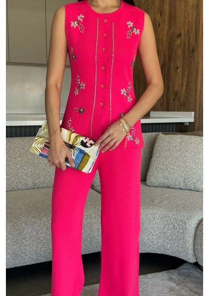 Kadın Taş Işlemeli Triko Pantolon Yelek Ikili Takım P-00018359 fiyatları