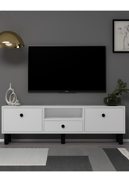 1310DROPCT-1 Bohem Tv Sehpası Beyaz-Safir Kulp