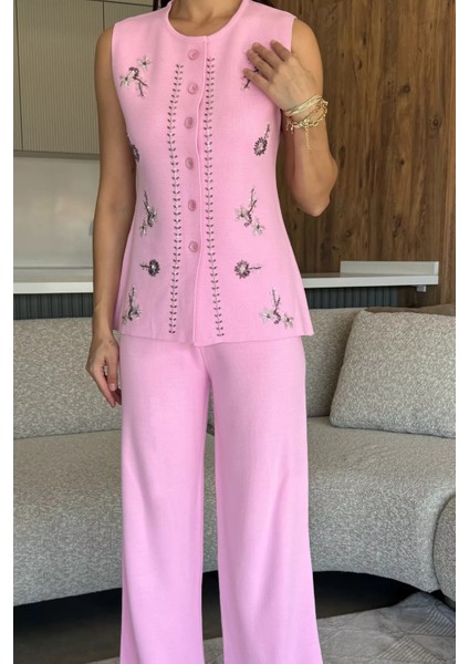 Kadın Taş Işlemeli Triko Pantolon Yelek Ikili Takım P-00018359 fiyatları