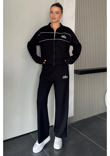 Kadın Şeritli Bel Lastikli Palazzo Pantolon Fermuarlı Sweat Ikili Takım P-00018397 fiyatları