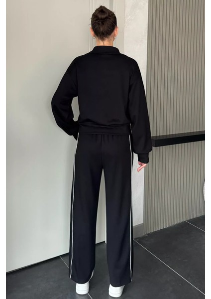 Kadın Şeritli Bel Lastikli Palazzo Pantolon Fermuarlı Sweat Ikili Takım P-00018397 indirimleri