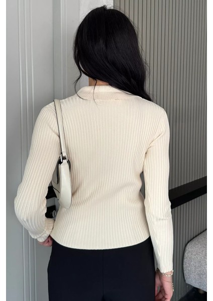 Kadın Polo Yaka Gold Düğmeli Triko Hırka (S-M-L Beden Uyumludur.) P-00018416 fırsatları