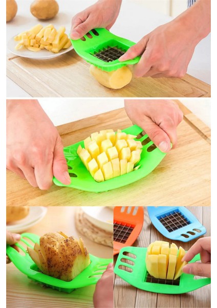 Pratik Patates Dilimleme Aparatı Kare Kesici Sebze Mutfak Dilimleyici Turuncu