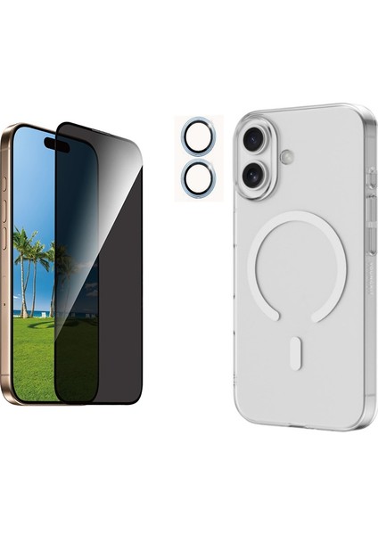 Iphone 17 Şeffaf Mika Magsafe Kılıf + Antistatik Hayalet Ekran Koruyucu + Kamera Koruyucu Açık Mavi