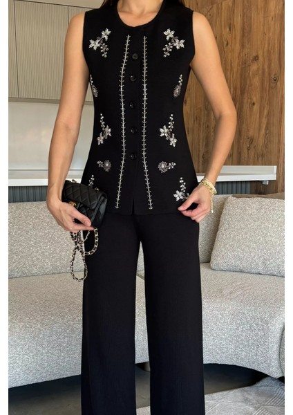 Kadın Taş Işlemeli Triko Pantolon Yelek Ikili Takım P-00018359 fiyatları