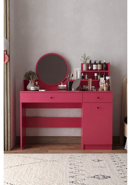 Harmony Iki Çekmeceli Makyaj Masası (Yuvarlak Aynalı)