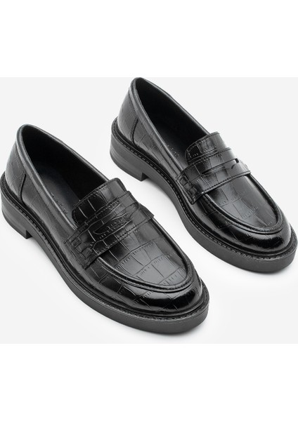 Kadın Loafer Günlük Klasik Ayakkabı Casual Makosen Fonle Siyah Croco indirimleri