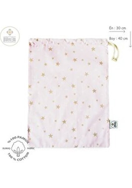 Simli Yıldız Desenli Kese Pamuklu Kumaş 30x40 cm Pembe Renkli Pratik Kullanım modelleri