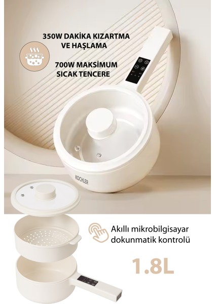 700W Çok Amaçlı Elektrikli Tencere, 1.8l, Buharlı ve Yağda Pişirme Fonksiyonlu