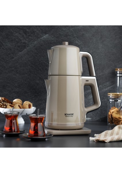 Paslanmaz Çay Makinesi Bej, Pratik ve Şık Çay Demleme Cihazı