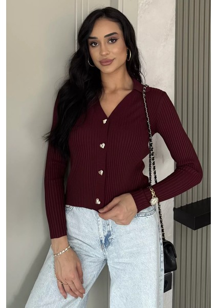 Kadın Polo Yaka Gold Düğmeli Triko Hırka (S-M-L Beden Uyumludur.) P-00018416