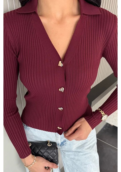 Kadın Polo Yaka Gold Düğmeli Triko Hırka (S-M-L Beden Uyumludur.) P-00018416 fiyatları