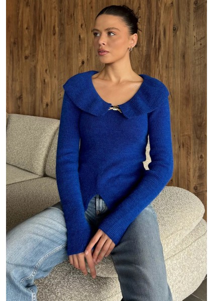 Ön Broşlu Bel Yırtmaçlı Triko Bluz(S,m,l Uyumludur) P-00018195