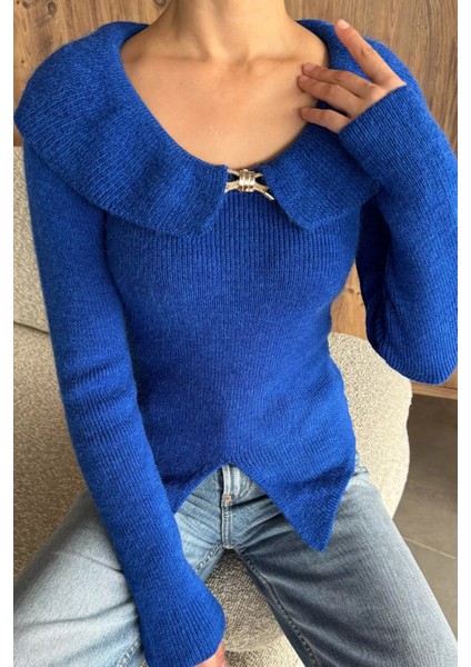 Ön Broşlu Bel Yırtmaçlı Triko Bluz(S,m,l Uyumludur) P-00018195 fiyatları