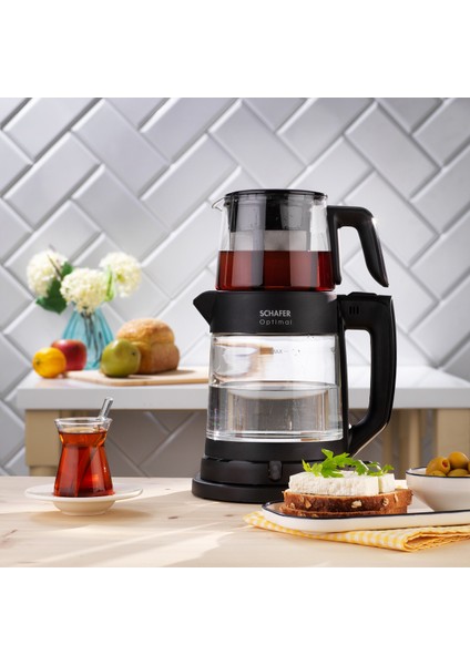 Şık Elektrikli Cam Çay Makinesi - Siyah ve Kahverengi Seçenekler