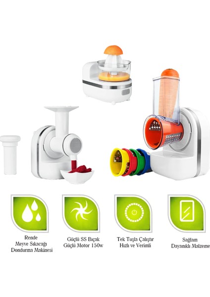 Çok Fonksiyonlu Elektrikli Rende, Meyve Sıkacağı ve Dondurma Makinesi Seti