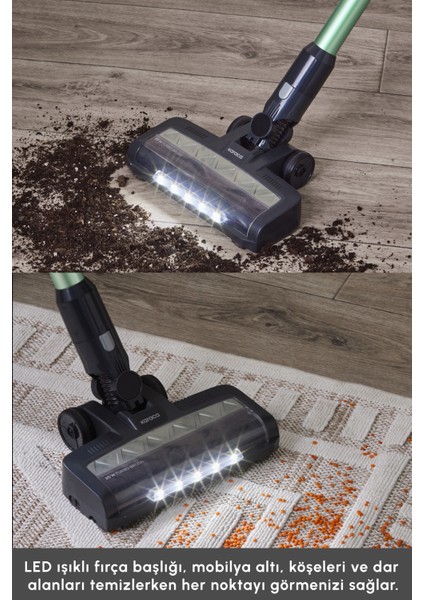 Sürekli Güçlü Dik Süpürge, Yeşil, 350 W, Pratik Temizlik Aracı