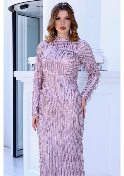 Işıltı Tesettür Abiye Lila fiyatları