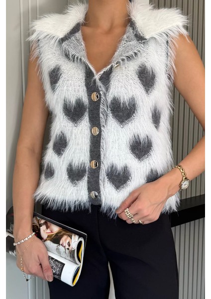 Sakallı Kalpli Kadın Triko Yelek (S-M-L Uyumludur) P-00018369 fiyatları