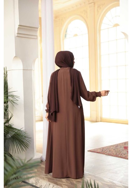 Fermuarlı Çikolatalı Tesettür Ferace 45287CK fırsatları