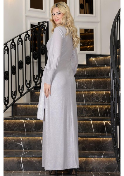 Açelya Tesettür Abiye Gri modelleri