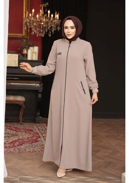 Fermuarlı Bej Tesettür Ferace 26371BEJ fiyatları