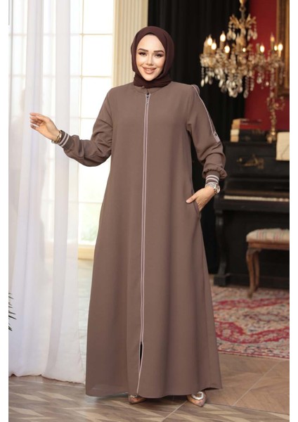 Fermuarlı Vizon Tesettür Ferace 26381V