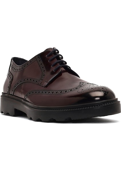 Erkek Bordo Kalın Tabanlı Deri Casual Ayakkabı 25WFD671522