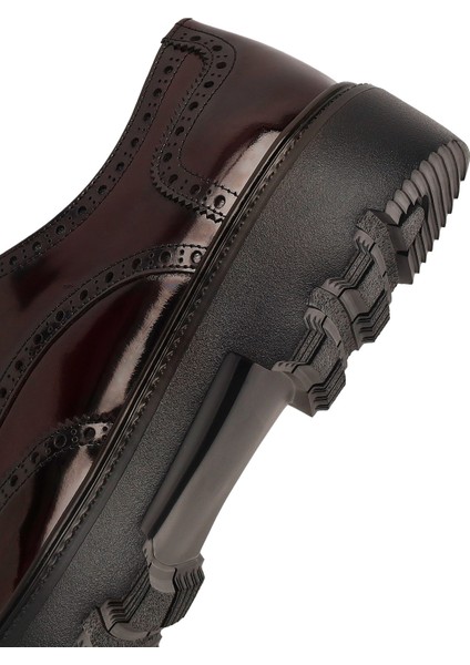 Erkek Bordo Kalın Tabanlı Deri Casual Ayakkabı 25WFD671522