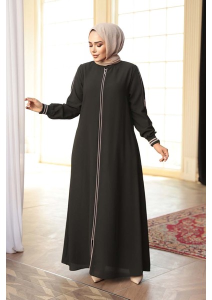 Fermuarlı Koyu Haki Tesettür Ferace 26381KHK fiyatları
