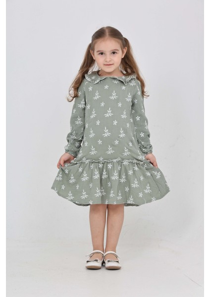 Kız Çocuk Çiçek Nakışlı Bebe Yaka Elbise fiyatları