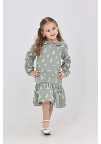 Kız Çocuk Çiçek Nakışlı Bebe Yaka Elbise fırsatları