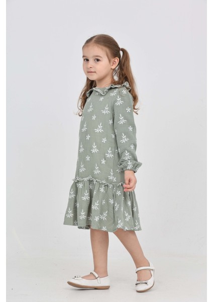 Kız Çocuk Çiçek Nakışlı Bebe Yaka Elbise indirimleri