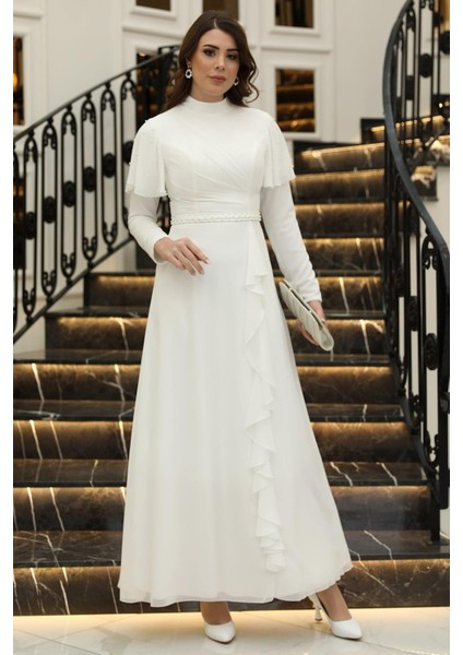 Asil Tesettür Inci Detaylı Elbise Ekru