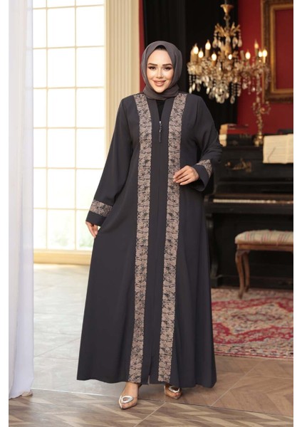 Desen Detaylı Petrol Yeşili Tesettür Ferace 29112PY fiyatları