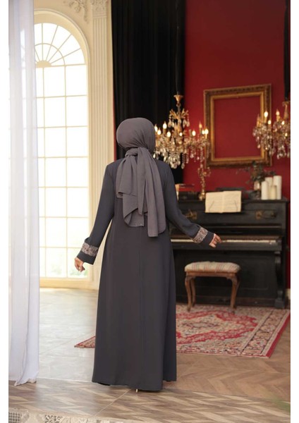 Desen Detaylı Petrol Yeşili Tesettür Ferace 29112PY modelleri
