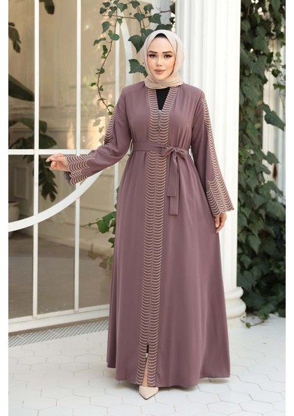 Nakış Işlemeli Gül Kurusu Tesettür Abaya 29114GK fiyatları