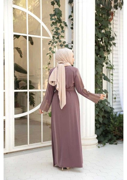 Nakış Işlemeli Gül Kurusu Tesettür Abaya 29114GK modelleri