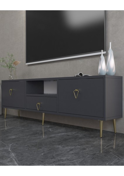 1306DROPDD-1 Tv Sehpası Antrasit-Altın Kulp