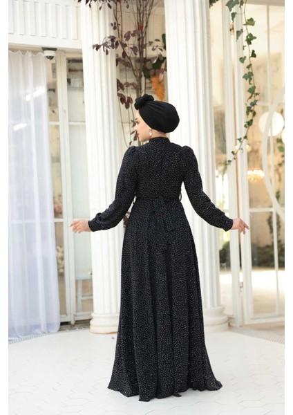 Taş Boncuk Işlemeli Koyu Lacivert Tesettür Elbise 23882KL fırsatları