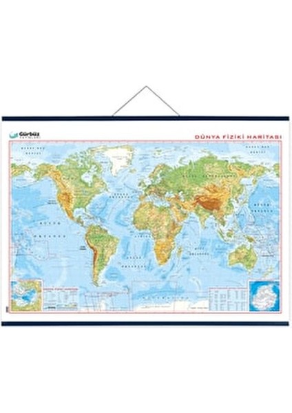 Dünya Fiziki Haritası 70 x 100 cm Eğitim Amaçlı Detaylı Harita modelleri