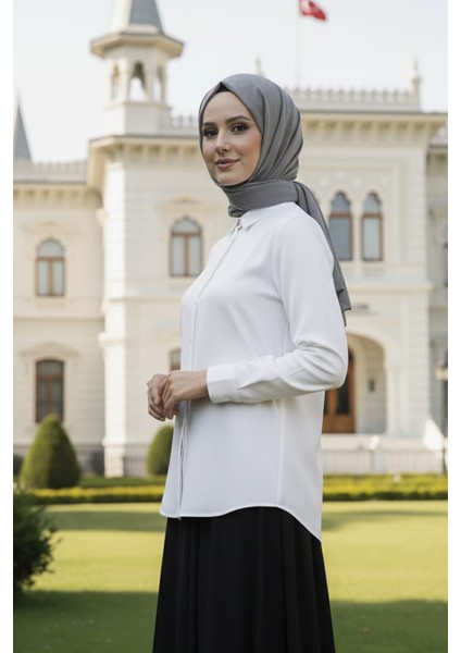 Düğmeli Ekru Tesettür Gömlek 52284E fiyatları