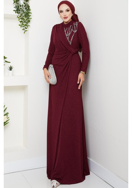 Eylül Tesettür Abiye Bordo modelleri