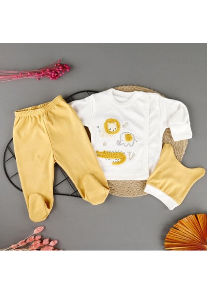 Pamuklu Aslan Nakışlı 3'lü Zıbın Erkek Set